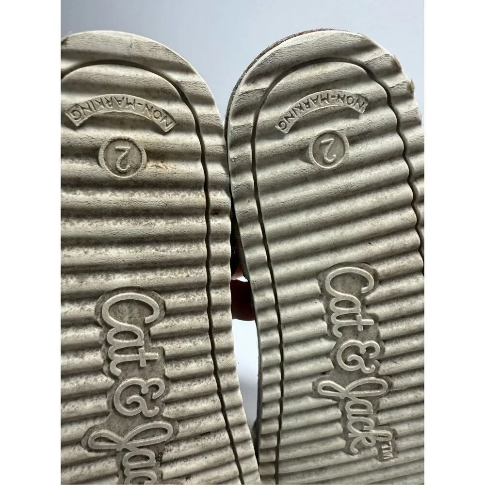 Cat & Jack Val Girl’s Tan Hook and Loop Open Toe Footbed Sandals Size 2 See Note
